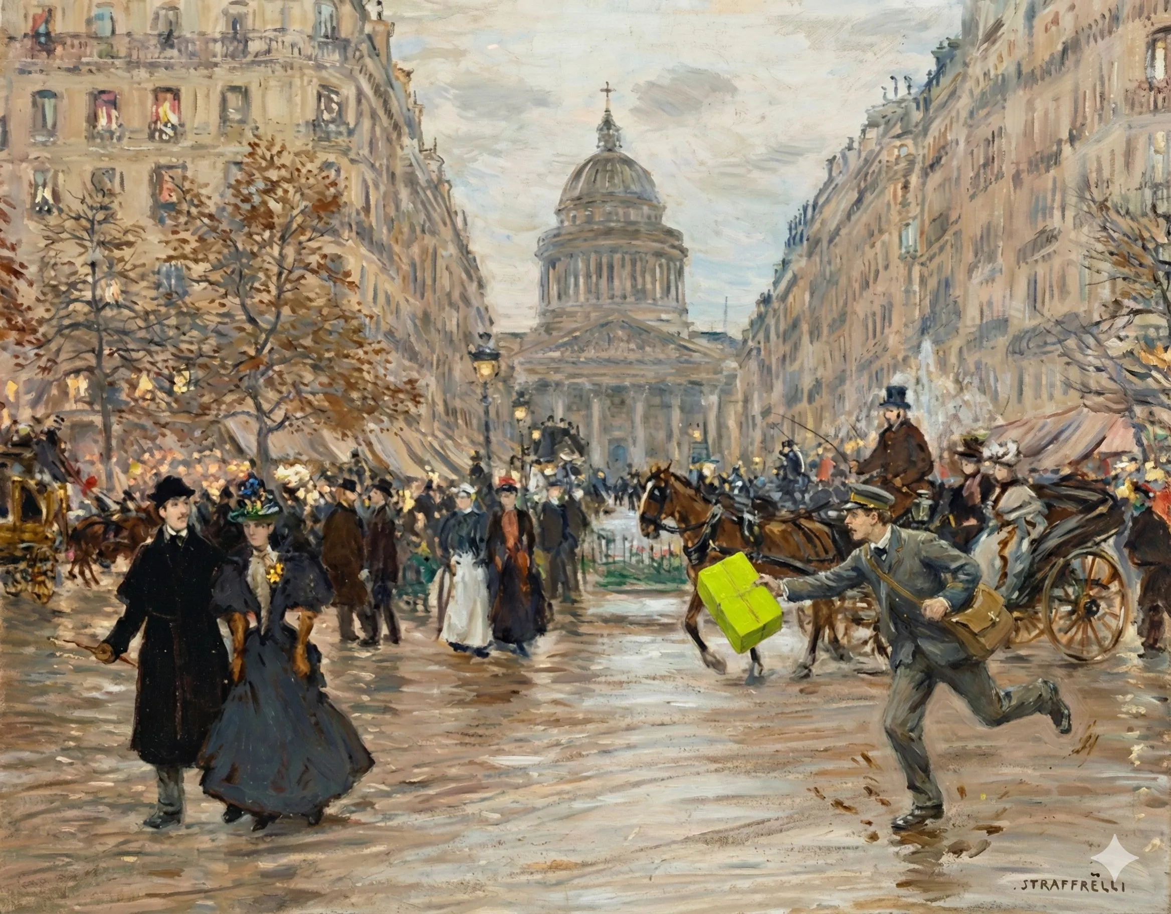 Paris street scene with chartreuse package