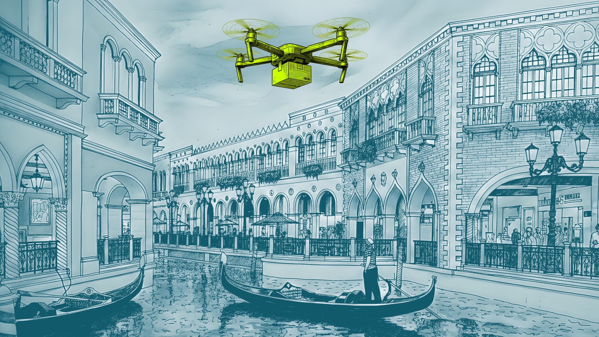 Venice canals with chartreuse drone
